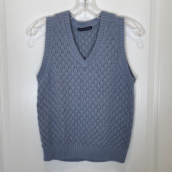 Brandy Melville Sweater Vest Diamond Pattern Knit Blue Wool One Size Academia - Picture 1 of 4